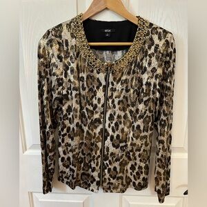 MSK Animal Print Blazer with Gold Chain Detail